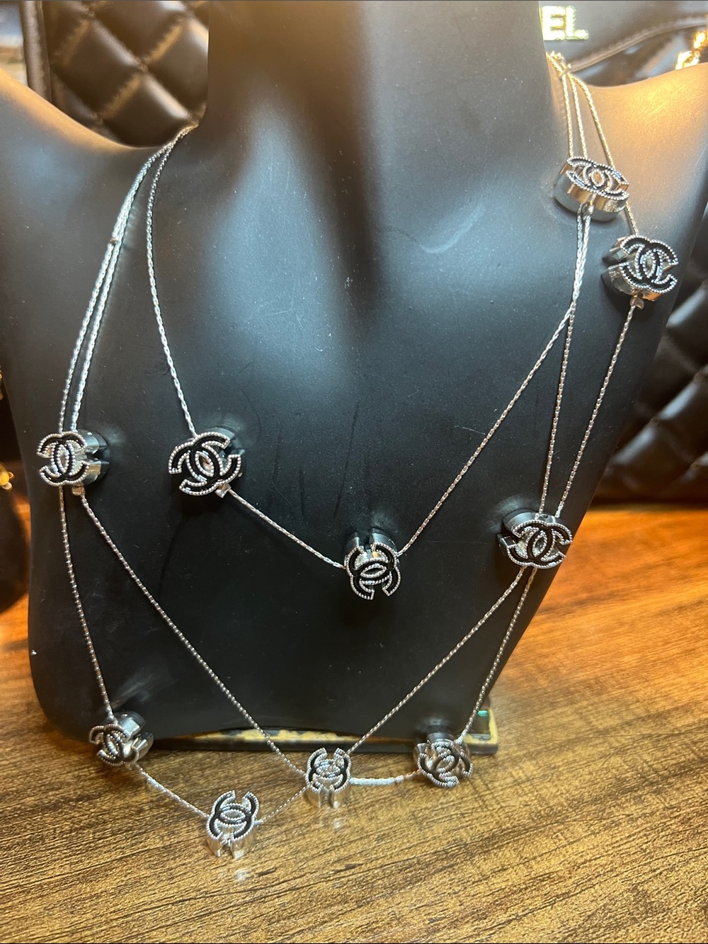 Multi-Layer Silver C Logo Station Necklace